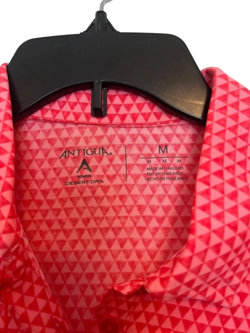 Antigua Womens Desert Dry Polo Shirt M Performance Golf Activewear Pink Geometri - Picture 2 of 5